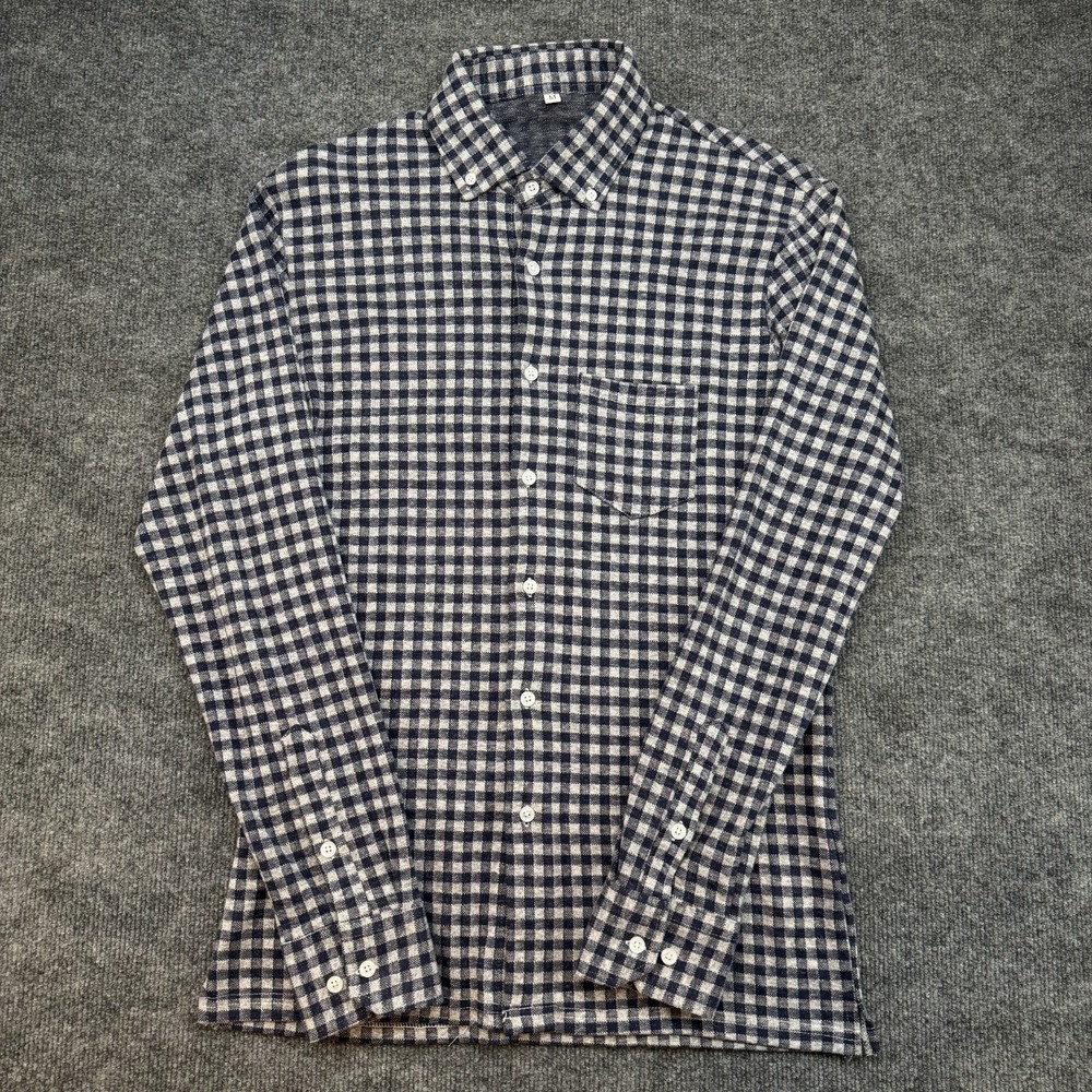 State & Liberty Button Down Flannel Shirt Men's Size Medium Navy Blue Checkered